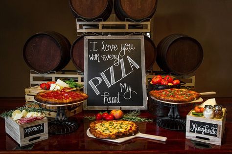 Pizza Party Wedding, Pasta Buffet, Pizza Display, Pizza Wedding, Fancy Pizza, Pizza Buffet, Nyc Engagement Photos, Engagement Party Diy, Italian Buffet