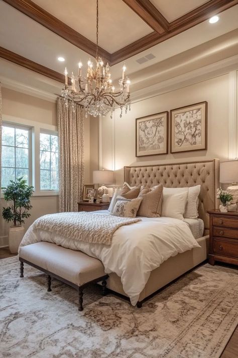 Bring a sense of timeless elegance to your bedroom with traditional design elements. Opt for classic furniture, like a four-poster bed or an ornate dresser, and rich, luxurious fabrics in neutral or deep jewel tones. Incorporate vintage accessories, textured curtains, and cozy, plush bedding to complete the look. 🛏🕯#TraditionalBedroom #ClassicStyle #TimelessDecor Cozy Bedroom Traditional, Traditional Home Interiors Bedroom, Bedroom For 30 Year Old Woman, Old Money Bedroom Decor, Old World Bedroom Ideas, Vintage Guest Bedroom Ideas, Elegant Room Aesthetic, Old Money Aesthetic Bedroom, Bedroom Classic Luxury