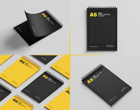 Free Spiral Paper Notepad Mockups 5 PSD Set - PsFiles Squared Notebook, Corporate Stationery, Note Pad Design, Free Psd Files, Branding Resources, New Branding, Psd Template Free, Notebook Design, Bubble Envelopes