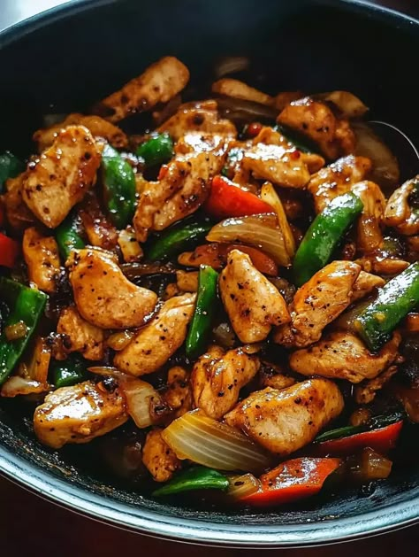 Black Pepper Chicken Stir-Fry - SavorySplash Chicken Pepper Stir Fry, Chicken Peppers Mushrooms Recipe, Black Pepper Chicken Chinese, Panda Express Black Pepper Chicken, Chicken Stir Fry Marinade, Chicken Stir Fry Recipes, Chicken Stir Fry With Vegetables, Chicken Pepper Fry, Chinese Chicken Stir Fry