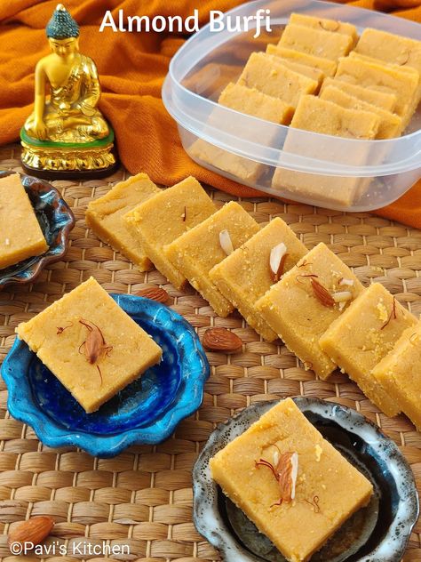 Badam Barfi, Easy Halwa Recipe, Mysore Pak Recipe, Masala Chai Recipe, Mysore Pak, Coconut Burfi, Barfi Recipe, Diwali Sweets Recipe, Diwali Snacks