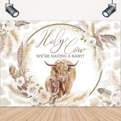 Holy Cow Backdrop 7Wx5H Feet Boho Highland Cow Print Pampas Grass Floral Bull Western We're Having a Baby Shower Party Photography Background Decorations Photo Booth Studio Prop Fabric #ad #babyshower #babyshowerideas #babyshowerthemes #highlandcow #highlandcowbabyshower Cow Backdrop, Cow Theme Birthday, Boho Highland Cow, Cow Baby Shower Theme, Cow Baby Shower, Cow Birthday Parties, Cow Baby Showers, Baby Backdrop, Happy Birthday Backdrop