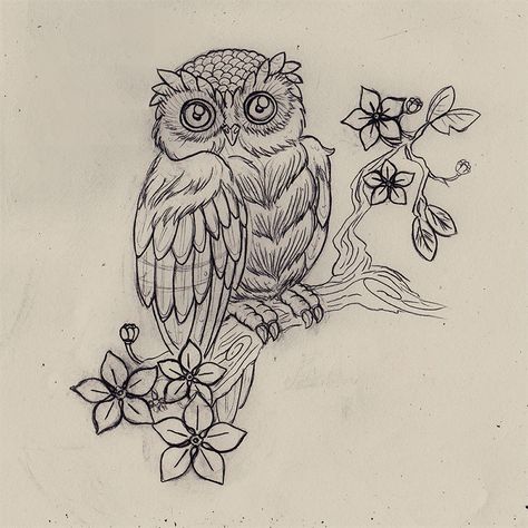 Yes, THIS tattoo, will be in my skin soon, maybe in the leg :3 Maybe will be the first, the tattoo "time flies" is very expensive :_ but I will have, yes! And.. I repeat... I LOVE owls very much &l... Owl Tat, Owl Tattoo Drawings, Tattoo Painting, Owl Coloring Pages, Branch Tattoo, Owl Tattoo Design, Owls Drawing, Desenho Tattoo, Owl Tattoo