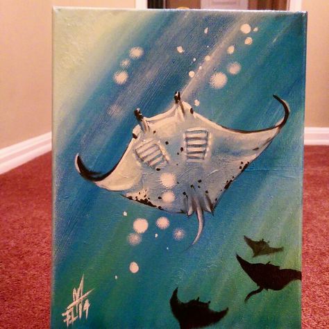 Stingray Stingray Painting Easy, Stingray Painting Acrylic, Stingray Painting, Stingray Art, Sea Life Painting, Whale Painting, Underwater Painting, Painting Canvases, Easy Canvas Art