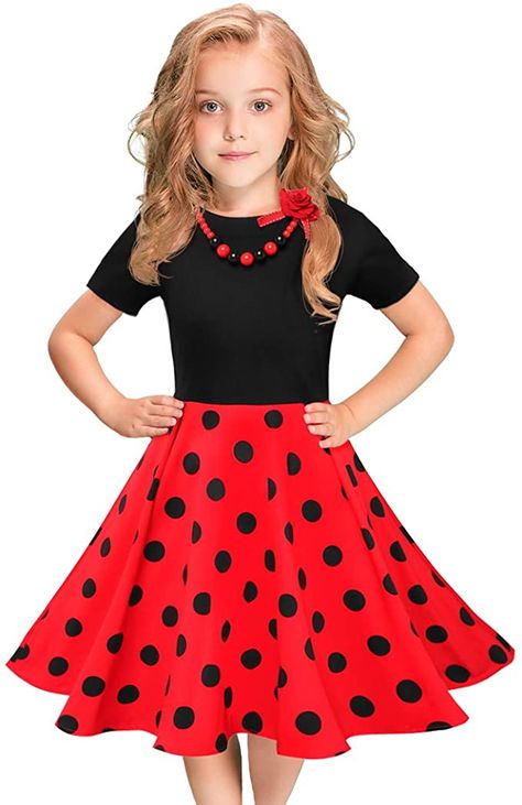 Amazon.com: Tao-Ge Girls Vintage Dress Polka Dot Swing Rockabilly Dresses with Necklace Size 6-12 Girls Dresses: Clothing 1950 Outfits, Girls Vintage Dress, Big Girl Dresses, Vintage Party Dresses, Vintage Girls Dresses, Vintage Dresses 50s, Printed Casual Dresses, Girls Christmas Dresses, Wedding Dresses For Girls