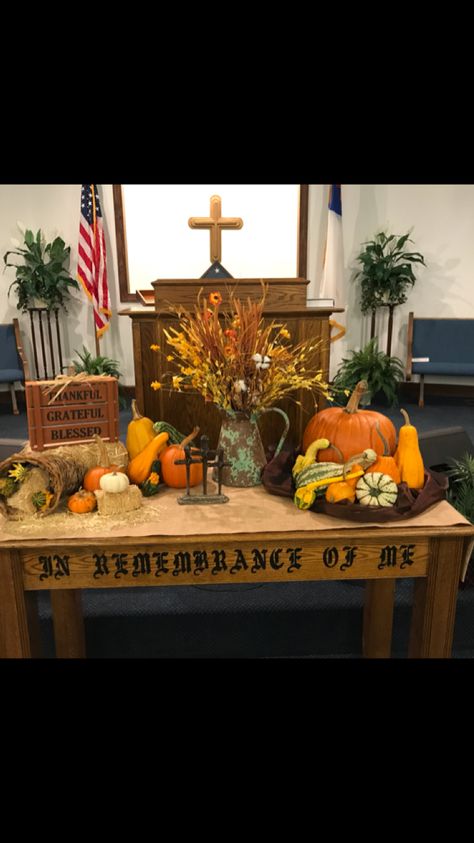 Fall Alter Decorations, Thanksgiving Altar Decorations, Church Pulpit Decorations, Fall Altar Decorations Church, Fall Church Decorations Sanctuary, Fall Decor For Church Sanctuary, Alter Decorations Church Altars, Church Table Decorations, Pulpit Decorations Church