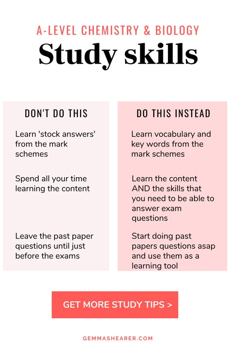 https://gemmashearer.com/category/a-level-chemistry-biology-study-skills/ If you’re aiming for the top grades for A-level Chemistry and Biology, you need to work on your study skills. I have a collection of articles to help you work out what skills you need, and how to develop them. A-level chemistry revision, A-level Biology revision, A-level chemistry study tips, A-level biology study tips A Level Revision Tips, How To Revise Biology A Level, How To Understand Biology, Study Tips For Biology Student, How To Revise Chemistry Effectively, How To Study Chemistry High Schools, How To Study For A Biology Test, How To Study For College Biology, Studying Biology Tips