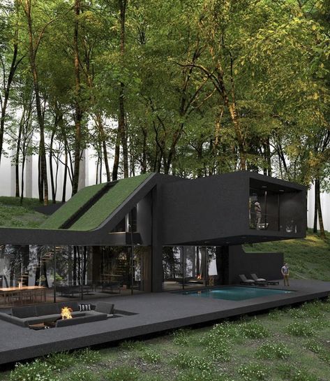 Reza Mohtashami, Black Villa, Modern Villa Design, Architecture Model House, Green Architecture, Modern Architecture House, Home Building Design, Luxury House Designs, Forest House