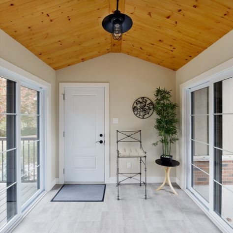 The breezeway and garage addition were added to give the homeowners covered access to the home from the garage. Garage Connected To House Breezeway, Breezeway Garage, Laundry Room Addition, Mudroom Addition, Garage Laundry Rooms, Deck Layout, Garage Addition, Pole Barn House Plans, Cottage Decor Farmhouse