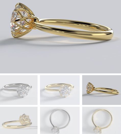 Basket Engagement Ring, Solitaire Ring Designs, Cute Engagement Rings, Yellow Gold Wedding Band, Solitaire Earrings, Gold Ring Designs, Art Nouveau Jewelry, Diamond Ring Settings, Engagement Ring Cuts