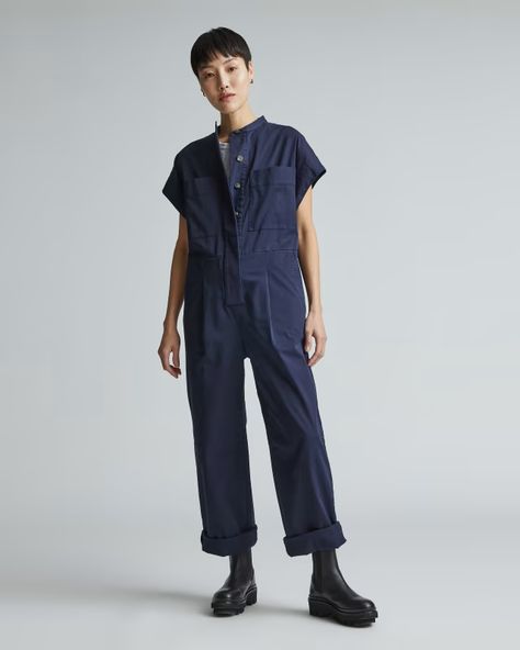 Workwear Jumpsuit, Modern Workwear, Denim Coverall, Flowy Jumpsuit, Easy Outfit, Boiler Suit, Cotton Jumpsuit, Short Sleeve Jumpsuits, Jumpsuit With Sleeves