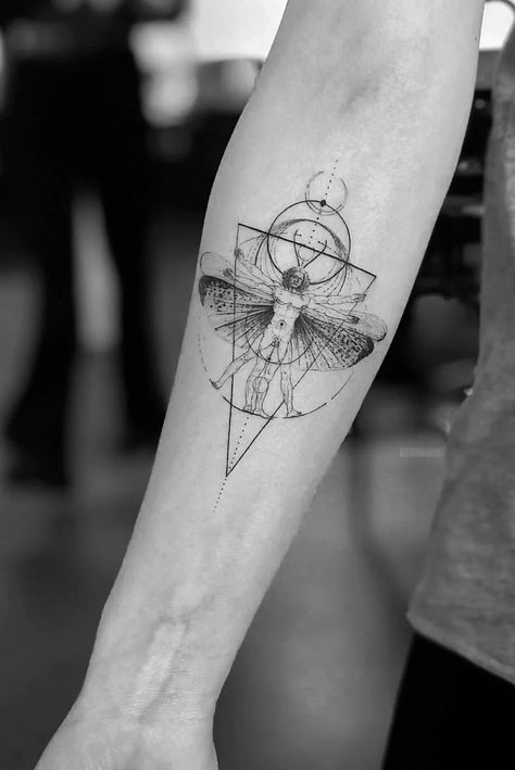 Tattoo uploaded by Ali Anıl Erçel | Leonarda da Vinci and Locust wings #LOCUST #LeonardodaVinci #fineline #geometrictattoo | 966206 | Tattoodo Circle Tattoo Meaning, Tattoo Sparrow, Underground Tattoo, Single Needle Tattoo, Circle Tattoos, Temporary Tattoo Sleeves, Custom Temporary Tattoos, Tattoo People, Geometric Tattoo Design