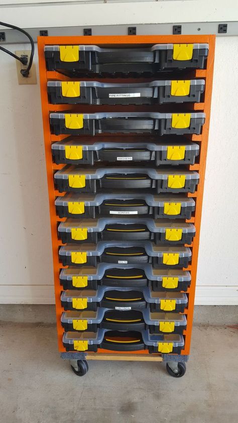 Nut And Bolt Storage, Small Parts Storage, Garage Organisation, Storage Shed Organization, Garage Workshop Organization, Boxes Diy, Power Tool Storage, Diy Organizer, Garage Organization Diy