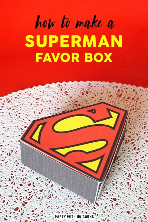 Are you planning a superman Party? Download this free Superman Favor box to use at your event. It's the perfect way to wrap up a favor to send your guests home with a special treat.  #supermanparty #superman Superman Party Favor | Superman Party Favor Box | DIY Superman Party | Superman Craft for Kids | Superman Craft ideas | Superman Activites for kids Superman Party Favors, Boy Birthday Party Games, Superman Crafts, Diy Beyblade, Superhero Party Food, Boys Birthday Party Games, Birthday Party Ideas At Home, Superhero Favors, Justice League Party