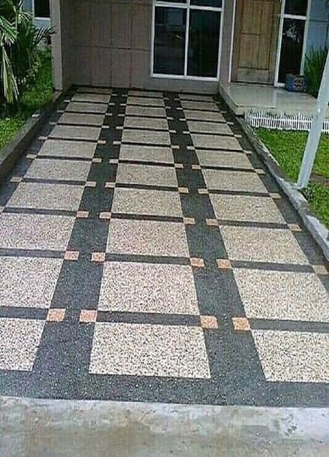 Granite Parking Flooring Design, Parking Tiles Design Indian, Parking Tiles Design, Car Porch Design, Batu Sikat, Parking Tiles, Floor Tiles Design, Car Porch, Marble Flooring Design