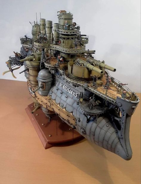 Dieselpunk Ship, Dieselpunk Airship, Ship Fantasy Art, Steampunk Concept Art, Steampunk Airships, Airship Model, Steampunk Ship, Airship Art, Dieselpunk Vehicles