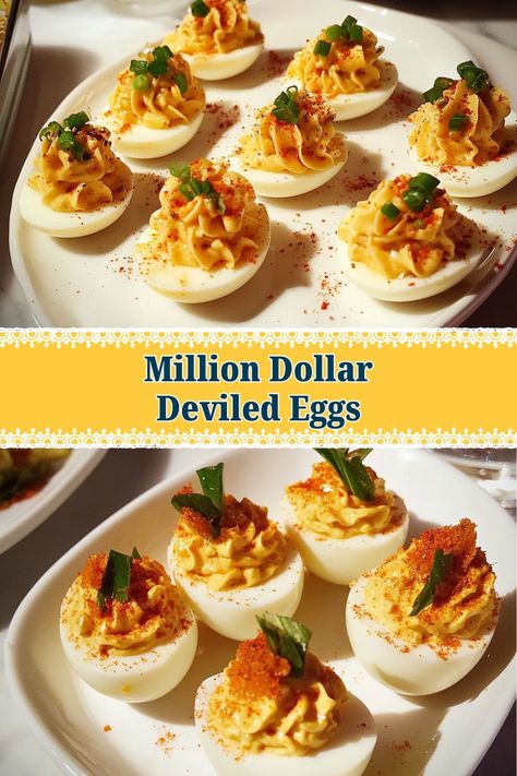 These gourmet deviled eggs are a delicious twist on a classic favorite! With a rich filling and a sprinkle of gourmet toppings, they’re sure to impress at any celebration, from holidays to casual get-togethers. Devilled Eggs Thanksgiving, Thanksgiving Eggs Deviled, Deviled Egg Ideas For Thanksgiving, Thanksgiving Appetizers Deviled Eggs, Million Dollar Eggs, Thanksgiving Recipes Deviled Eggs, Best Deviled Eggs Ever, Best Delived Eggs, Deviled Eggs Recipe Best Thanksgiving Appetizer