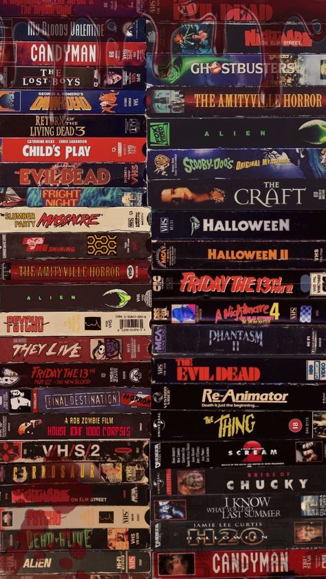 #horrormovies #vhs #terror #horror Vintage Horror Movie Wallpaper, Horror Movie Vhs Covers, Horror Movie Moodboard, Horror Vhs Aesthetic, Horror Collage Wallpaper, Old Horror Movie Aesthetic, Retro Horror Wallpaper, Horror Movie Wallpaper Aesthetic, 80s Horror Movie Aesthetic