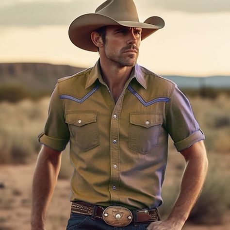 Mens Country Concert Outfit Summer, Cowboy Fashion For Men, Mens Cowboy Shirts, Western Shirt Men, Cowboy Outfit For Men, Cowboy Design, Womens Basic Tops, Mens Outdoor Jackets, Mens Printed Shirts