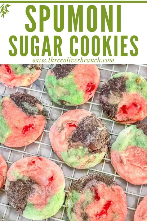 Spumoni Sugar Cookies, Spumoni Cookies Recipe, Maraschino Chocolate Chip Cookies, Italian Fruit Cookies, Italian Spumoni Cookies, Unusual Cookie Flavors, Fruit Flavored Cookies, Christmas Fruit Cookies, Sugar Plum Cookies