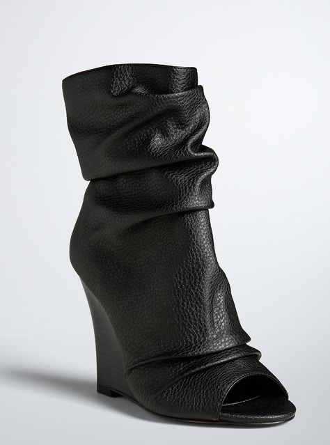 Plus Size Peep Toe Wedge Booties (Wide Width), BLACK Black Cocktail Attire, Wedge Booties Outfit, Shoe Games, Middle Aged Women Fashion, 2016 Dress, Brand Outfits, Plus Size Shoes, Boots For Winter, Pleaser Heels