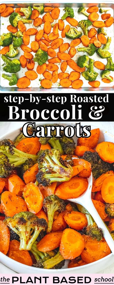 Roasted broccoli and carrots are the perfect side dish for special holiday meals or wholesome family dinners.Broccoli's nutty and slightly bitter flavor melds with sweet and earthy carrots. When roasted, they become tender-crisp inside and beautifully caramelized outside. Roasted Carrots And Broccoli Oven, Roasted Broccoli Cauliflower And Carrots, Oven Roasted Broccoli And Carrots, Carrots And Broccoli Recipes, Broccoli And Carrot Recipes, Vegan Vegetable Side Dishes, Roasted Carrots And Broccoli, Oven Baked Broccoli, Easy Broccoli Soup