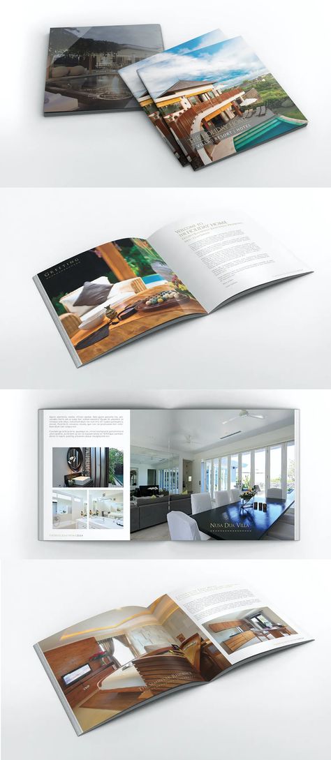 Hotel Villa Resort Square Brochure Template InDesign - 52 pages - 8x8 Square Size with 3mm bleed. Villa Brochure, Holiday Real Estate, Villa Resort, Brochure Design Layout, Square Brochures, Free Brochure Template, Hotel Villa, Brochure Layout, Resort Villa