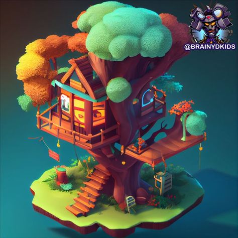 https://www.instagram.com/brainydkids Isometric Tree, 3d Isometric, Isometric Art, Wood Tree, 3d Design, Tree House, Hogwarts, Art Ideas, Slots