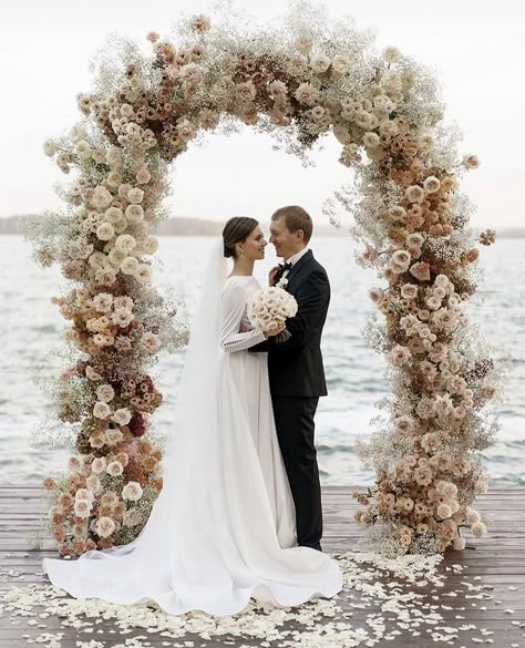 Pantone Colour Of The Year, Gypsophila Wedding, Neutral Wedding Flowers, Floral Arch Wedding, Destination Wedding Decor, Mocha Mousse, Wedding Backdrop Design, Beige Wedding, Wedding Arch Flowers