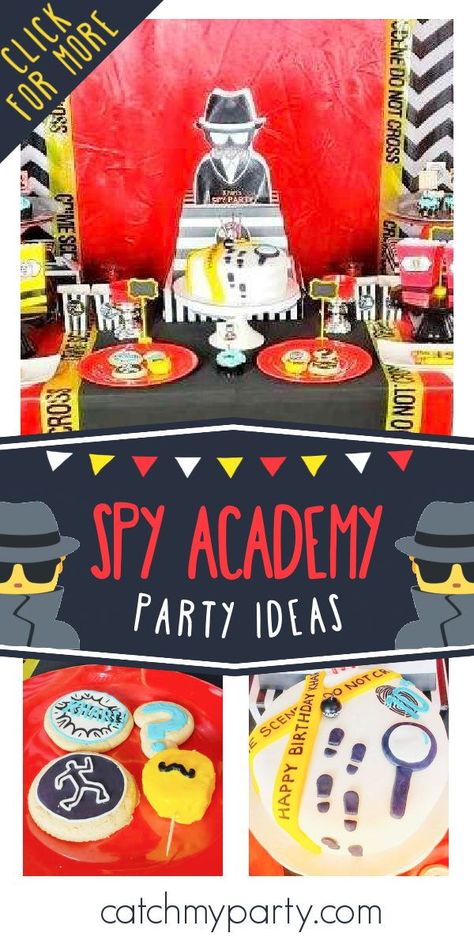 Investigators Birthday Party, Spy Cakes Birthday, Spy Cookies, Fbi Birthday Party, Spy Themed Party, Spy Party Decorations, Spy Birthday Cake, Spy Birthday Party Ideas For Kids, Spy Themed Birthday Party