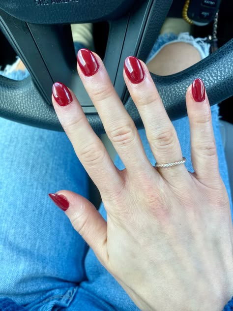 Classic red almond shaped nails Red Opi Dip Powder, Deep Red Dip Powder Nails, Cranberry Dip Nails, Dark Red Dip Powder Nails, Opi Red Dip Powder Nails, The Thrill Of Brazil Opi, Thrill Of Brazil Opi, Dip Powder Nails Red, Red Dip Powder Nails