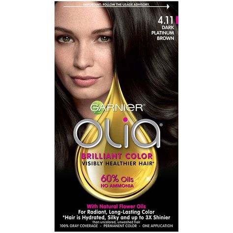 Olia - Permanent Ammonia-Free Dark Platinum Brown Hair Color - Garnier Olia Hair Color, Cool Tone Hair Colors, Soft Black Hair, Garnier Hair Color, Ammonia Free Hair Color, Garnier Olia, Ash Brown Hair Color, Bold Hair Color, Black Hair Dye