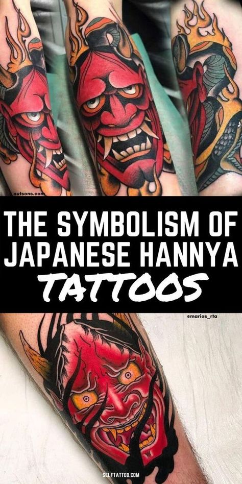 The Symbolism of Japanese Hannya Tattoos | Tattoo Ideas Japanese Themed Tattoos, Hannya Mask Tattoo Design, Geisha Tattoo Sleeve, Japanese Temple Tattoo, Hanya Mask Tattoo, Mask Tattoo Design, Japanese Hannya Mask, Japanese Hand Tattoos, Self Tattoo