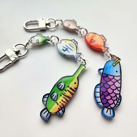 PREORDER Fishing Game Acrylic Dangle Charms - Etsy Fishing Game, Plastic Film, Acrylic Charms, Cute Little Things, Cute Pins, Dangle Charms, Cute Crafts, Looks Style, Key Chains