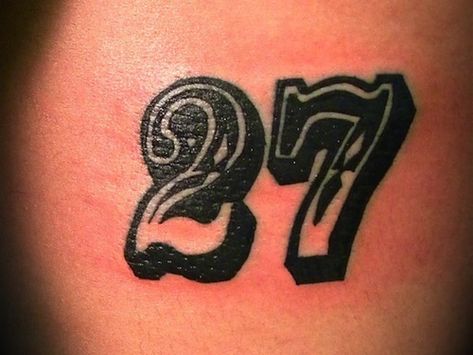 27 Tattoo Number, Jersey Number Tattoo, Number Tattoo Ideas, 27 Tattoo, Geometric Tattoo Sleeve Designs, Tattoo Number, Cool Numbers, Geometric Sleeve Tattoo, Sports Numbers