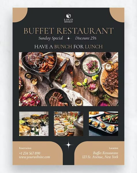 Catering Graphic Design, Buffet Menu Design, Buffet Restaurant Design, Family Buffet, Restaurant Flyer Design, Buffet Brunch, Food Flyer Design, Restaurants For Birthdays, Restaurant Promotions