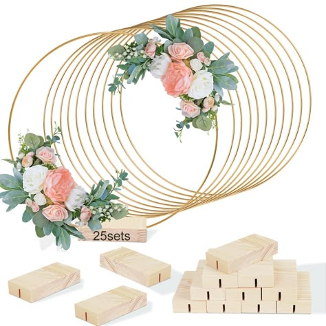 PRICES MAY VARY. Elegant Design: The Floral Hoop gold centerpieces for table are specifically designed to add a touch of elegance and sophistication to any event. The gold color of the hoops adds a touch of lavishness, and the wood base also adds a rustic touch to the overall design of the centerpiece, adding the perfect finishing touch. The design's versatility means that they can be used for formal and informal events alike, as well as for home decor or seasonal decorations, which complement a Dream Catcher Crafts, Metal Wreath Ring, Hoop Centerpiece, Gold Wedding Centerpieces, Diy Wedding Decor, Hanging Crafts, Table Centerpieces Diy, Gold Centerpieces, Makramee Diy