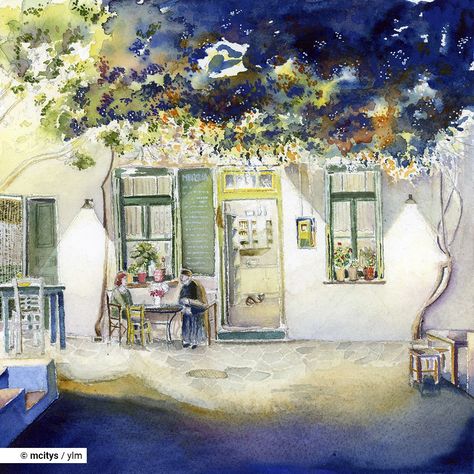 #folegandros #cyclades #aegean #greece #watercolour #aquarelle #aquarela #watercolor The Bee, Greece, Bee, Cafe, Restaurant, Money, Quick Saves, Art