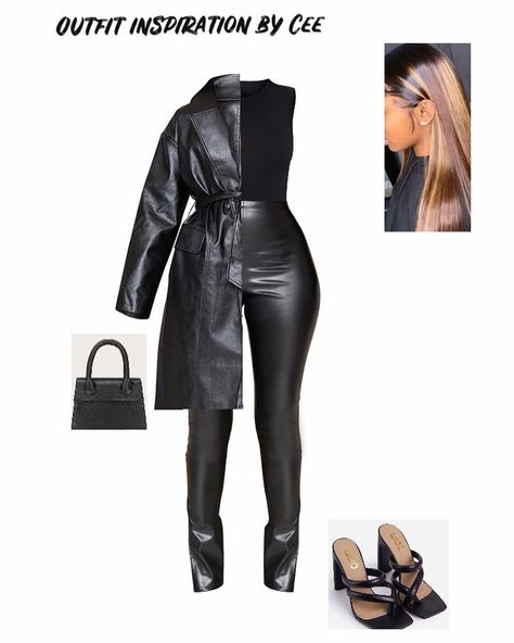 Coat Outfit Black Women, Trench Coat Outfit Black Women, Black Trench Coat Outfit, Leather Trench Coat Outfit, Boujee Fits, Leather Trousers Outfit, Baddie Fashion, Outfit Black Women, Fall Forward