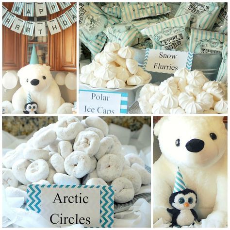 35 Pretty Winter Baby Shower Ideas Polar Bear Baby Shower, Polar Bear Party, Polar Bear Theme, Polar Bear And Penguin, Baby Shower Oso, Penguin Birthday Party, Penguin Baby Showers, Kids Party Inspiration, Winter Onederland Birthday Party