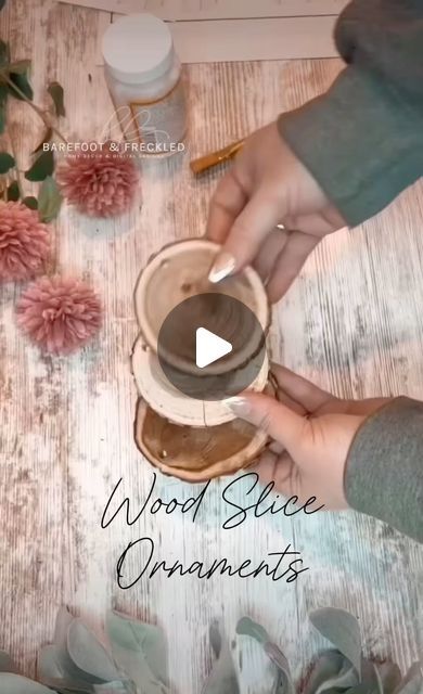 Barefoot&FreckledLLC on Instagram: "DIY Wood Slice Ornaments" Sealing Wood Slices, Wood Decoupage Ideas, Christmas Decoupage Ideas On Wood, Wood Slice Ornament Ideas Diy Crafts, Ideas For Wood Slices, Wood Disk Crafts, Natural Christmas Ornaments Diy, Crafts With Wood Slices, Tree Slices Ideas Diy Projects