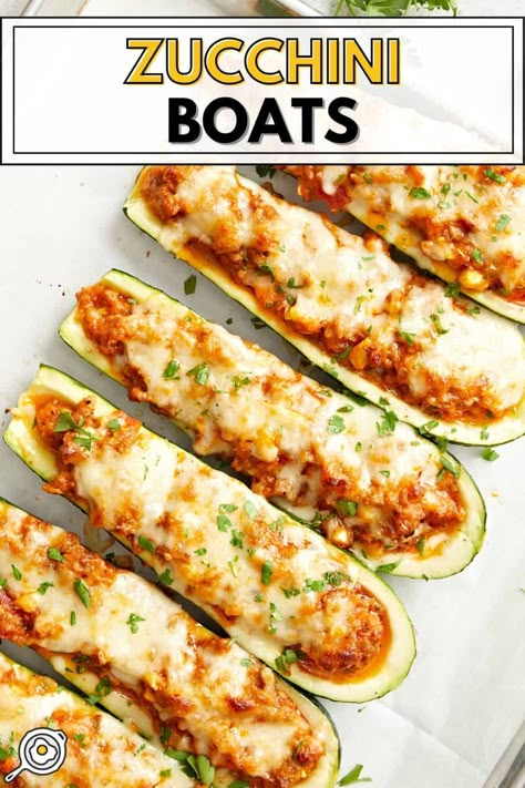 Zucchini Boats Zucchini Supper Ideas, Vegetarian Zucchini Recipes Dinners, Zucchini Recipes Boats, Zucchini Turkey Boats, Zucchini Main Dishes, Zucchini Boats Baking Recipes, One Zucchini Recipe, Baked Stuffed Zucchini Boats, Stuff Zucchini Recipes