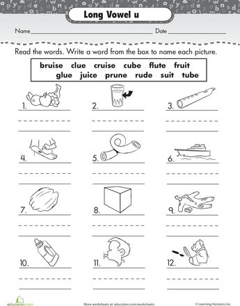 Worksheets: Learning Long Vowels: Long U Words Long E Worksheets, Short Vowel Sounds Worksheets, Vowel Sounds Worksheets, Worksheets For Second Grade, Long And Short Vowel Sounds, Long U Words, Vowel Teams Worksheets, I Words, Long I Words