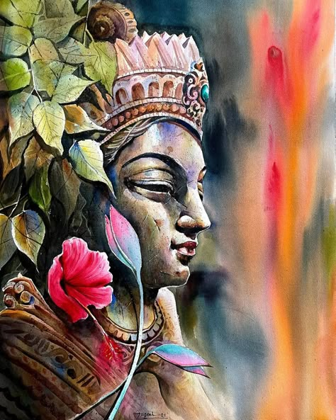 Buddha Painting Canvas, Arte Yoga, Buddha Art Drawing, Buddha Art Painting, Buddha Painting, Modern Art Paintings, Krishna Painting, Indian Paintings, Watercolor Art Lessons