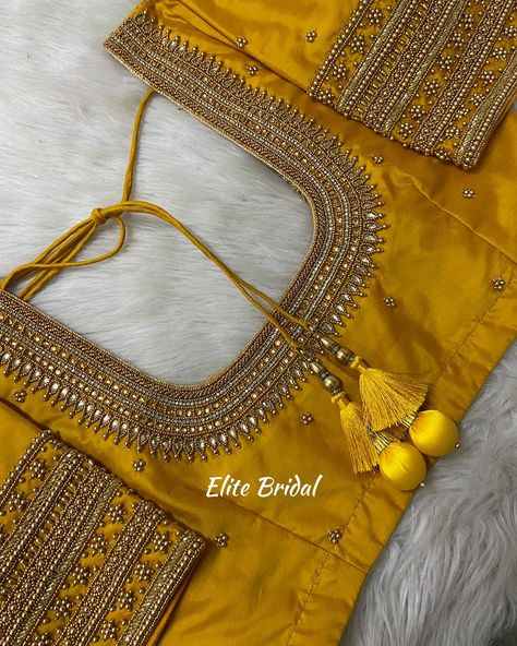 Blouse Back Neck Aari Designs, Hand Designs For Blouses Aari Work, Aari Work Grand Design, New Design Aari Work Blouse, Bride Aari Work Blouse Design, Hand Aari Designs For Blouses, Aari Blouse Hand Design, Aari Work Blouse Back Neck Design Latest, Mirror Aari Work Blouse Design