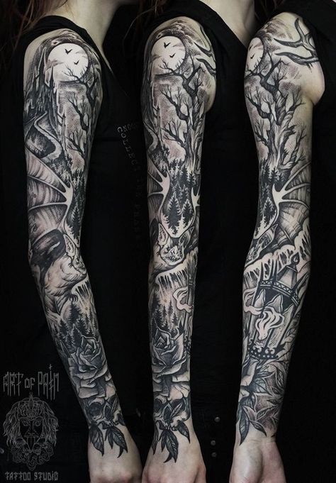 Tattoo Texture, Skull Couple Tattoo, Voll Arm-tattoos, Halloween Tattoos Sleeve, Graphic Tattoo, Evil Tattoo, Bat Tattoo, Witch Tattoo, Scary Tattoos