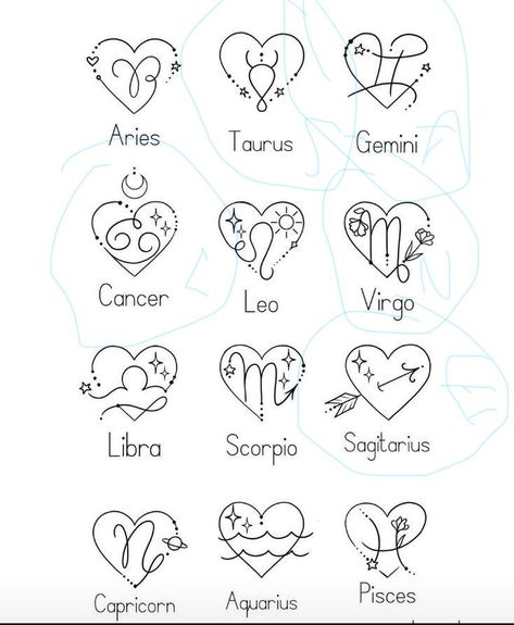 Couples Horoscope Tattoos, Virgo Drawing Easy, Pisces Heart Tattoo, Virgo Heart Tattoo, Creative Virgo Tattoo, November Star Sign Tattoo, Tattoo Designs Zodiac Signs, Capicorn Tatoos Ideas For Women, 444 Drawing