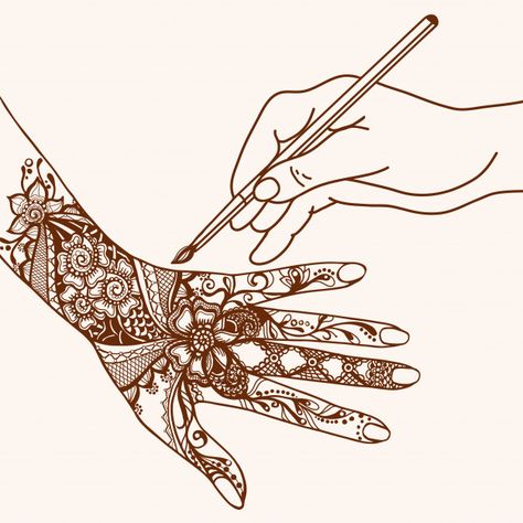 Hand drawing mehendi Premium Vector Mehendi Hands Illustration, Mehandi Illustration, Mehndi Artist Logo, Mehendi Illustration, Mehandi Theme, Tattoo Mehendi Designs, Mehndi Illustration, Mehndi Tips, Niharika Jain