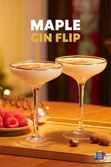 You might be wondering what a ‘flip cocktail’ actually means - it’s a cocktail made with a spirit, whole egg, cream, and sweetened (using sugar or simple syrup), that can be served hot or cold - so it’s not far off an ‘eggnog'. This Maple Syrup Gin Flip cocktail tastes like the festive season, with delicious maple syrup sweetness, a decadent foamy top and a lovely hint of nutmeg. It’s basically the holidays in a glass! Nutmeg Cocktail, Flip Cocktail, Maple Syrup Recipe, Eggnog Cocktail, Egg Cream, Maple Syrup Recipes, Cocktail Syrups, Gin Cocktail Recipes, Craft Gin