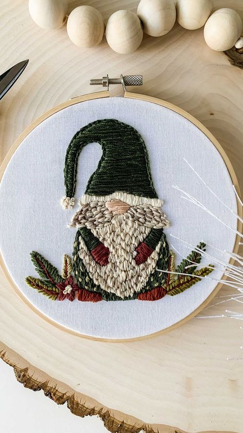 she_the_bee on Instagram: “Gnome For The Holidays” pattern coming soon! 🎄 This little guy is a fun one to stitch- super fluffy and textured but with basic stitches… Christmas Embroidery Patterns Free, Embroidery Patterns Free Printables, Gnome Place Like Home, Gnome Embroidery, Gnome Decor, Holiday Embroidery, Basic Embroidery, Christmas Embroidery Patterns, Basic Stitches